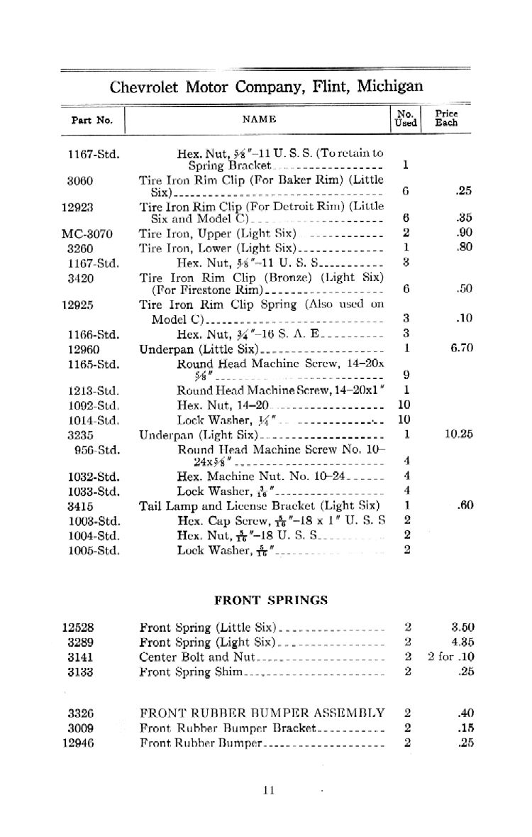 1912 Chevrolet Parts Price List-11