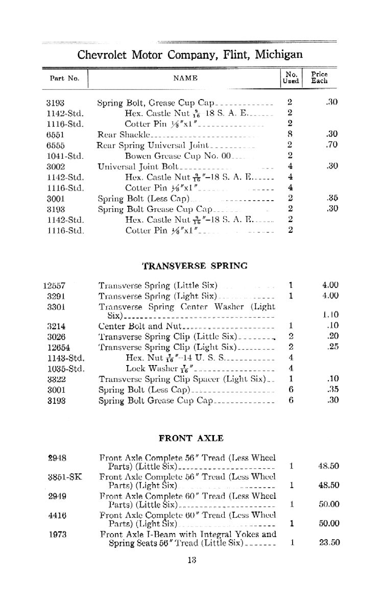 1912 Chevrolet Parts Price List-13