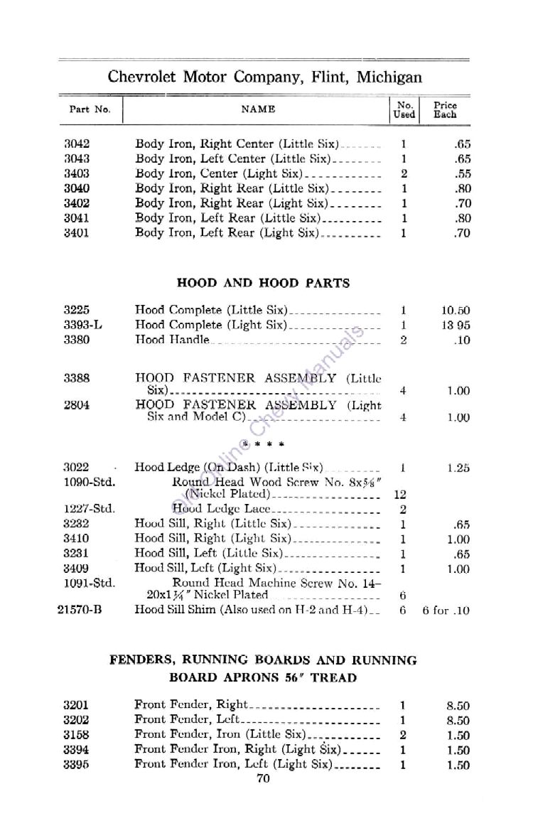 1912 Chevrolet Parts Price List-70