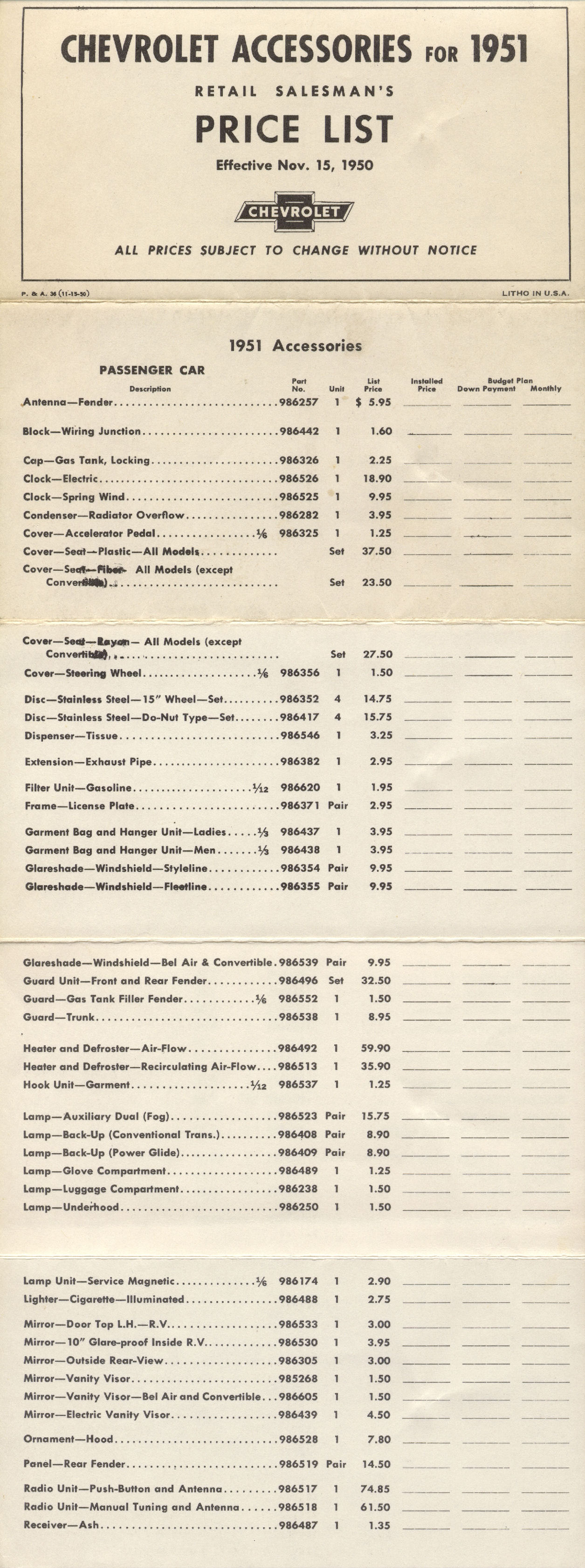 1951 Chevrolet Acc Price List-01