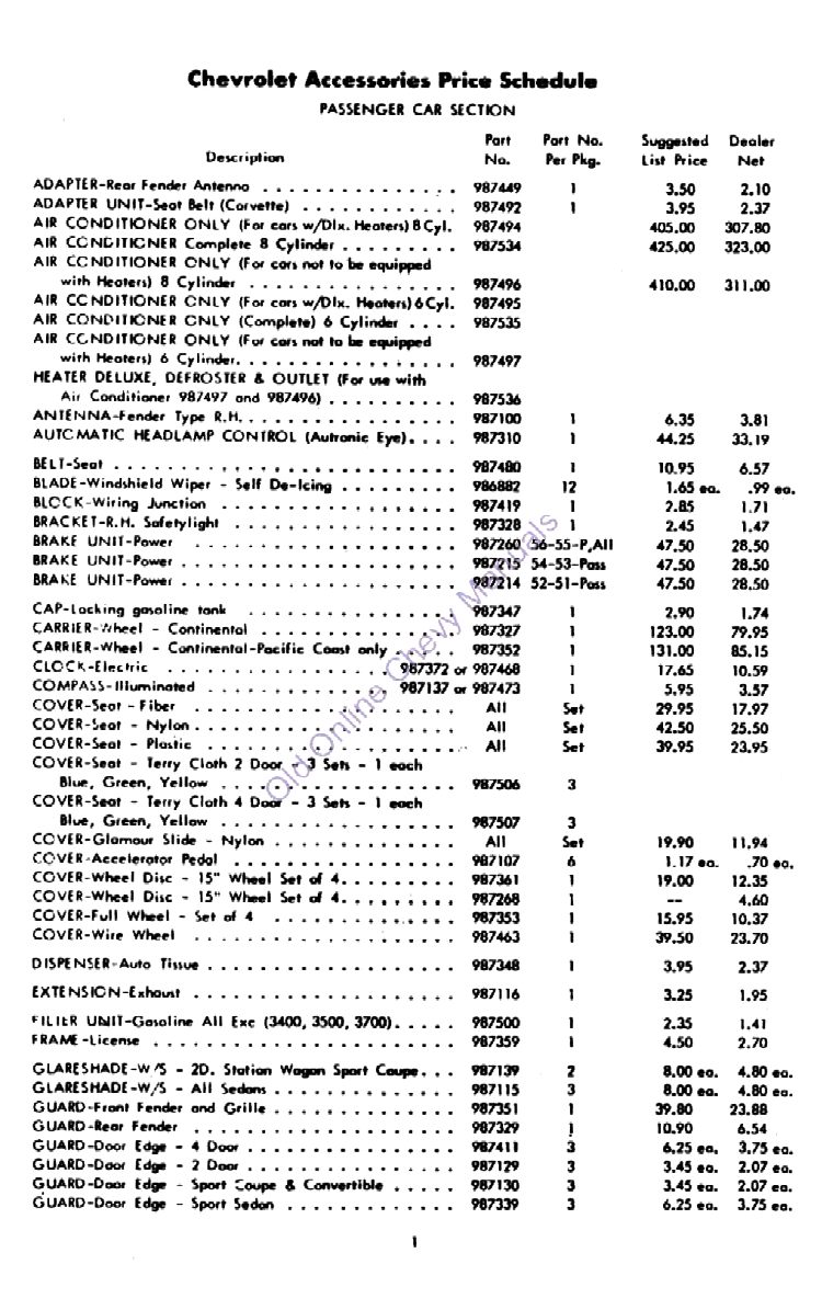 1956 Chevrolet Accessories Price List-01
