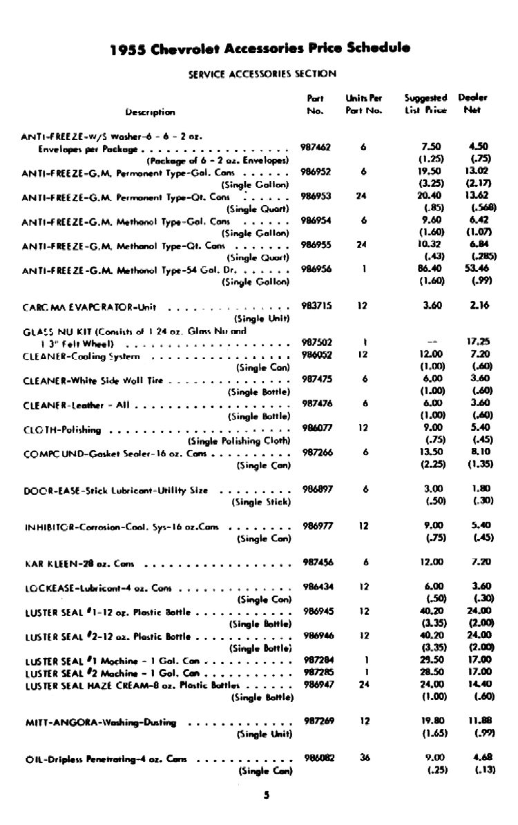 1956 Chevrolet Accessories Price List-05