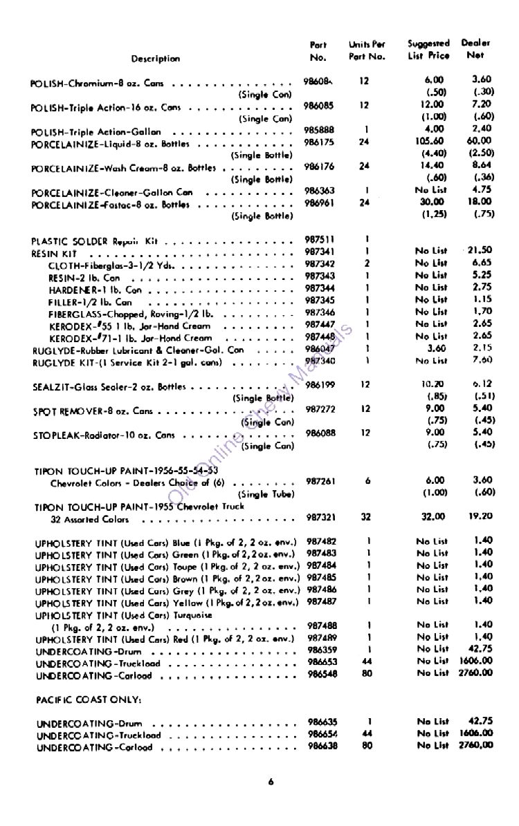 1956 Chevrolet Accessories Price List-06