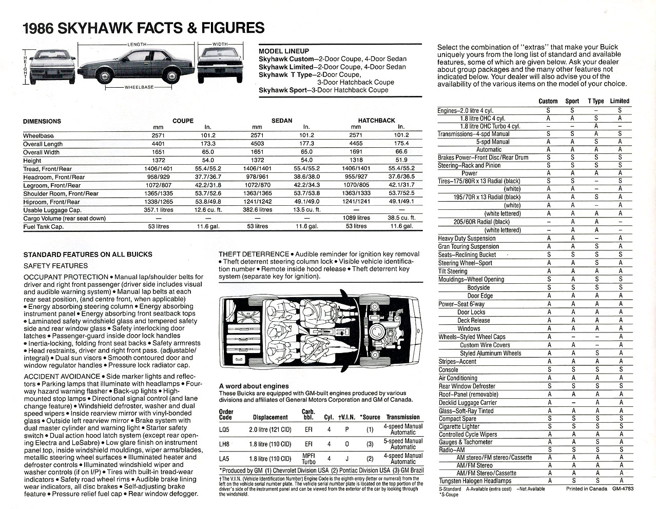 1986 Buick Skyhawk Brochure (CDN)